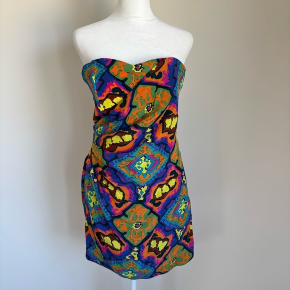 Rodebjar Rihad Silk Colorful Strapless Mini Dress M - Picture 3 of 13